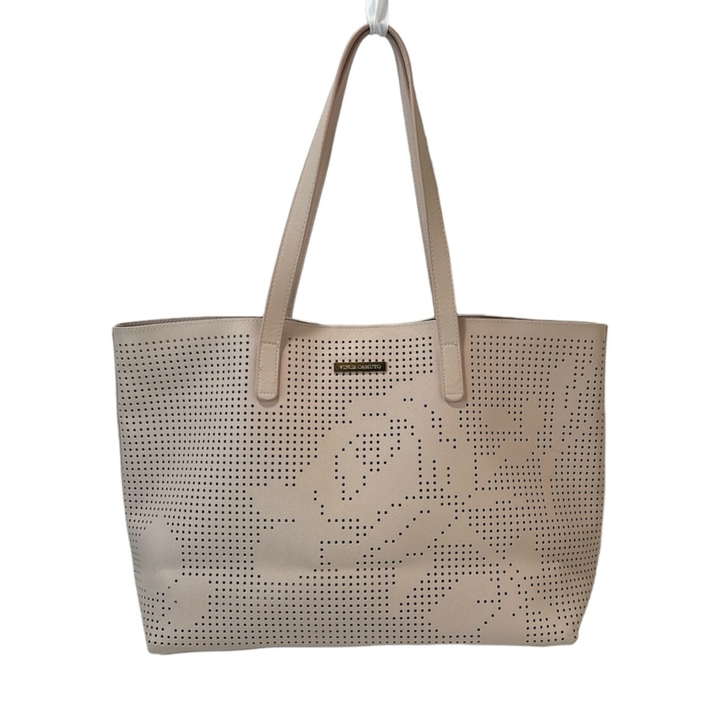 Vince CamutoLight Pink Floral Roses Cut Outs Tote Bag Large Shoulder/Handbags